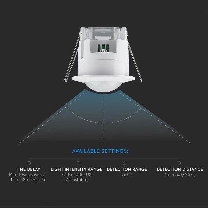 Détecteur de mouvement V-TAC encastré Blanc 6M 360° – Image 2
